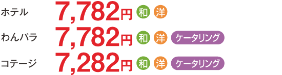 【コテージ（エコノミー）】7,700円／【コテージ（スタンダード）】8,200円／【わんわんパラダイス】8,800円（夕食に和食または洋食を選択できます）
